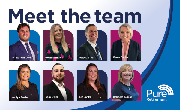 Profile shots of the Pure Retirement Business Development and Telephone Business Development team against a colour background